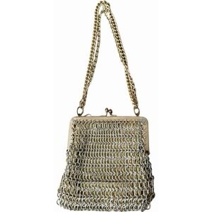 Vintage Gold Silver Metal Mesh Evening Bag Studio 54 Disco Glam Kiss Lock